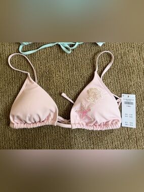 Hollister Light Pink Triangle Bikini Top with Beaded Seashell Accents
